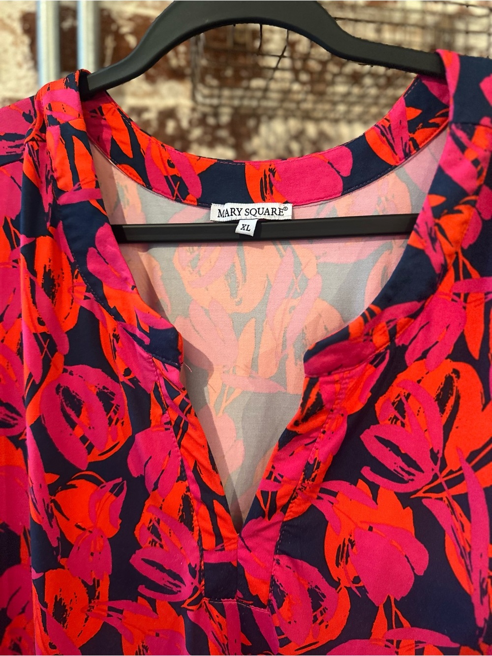 Mary Square Vibrant Pink & Red Floral Shift Dress, Size XL - Picture 3 of 5